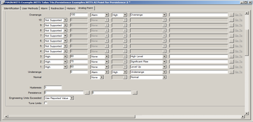 WITS Analog Point - Single Hysteresis for Point Limits