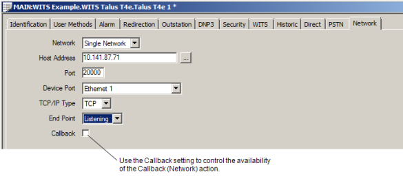 Callback check box on Network tab of WITS Outstation Form