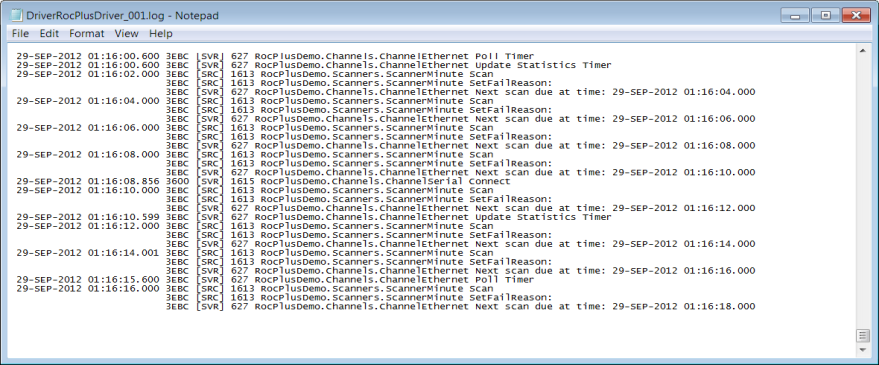 ROC Plus Driver Guide - Driver Log File (Driver Task - Server Status Tool)