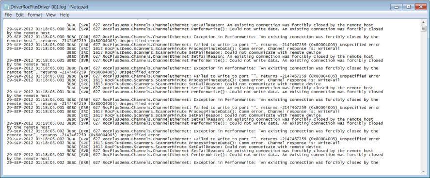 ROC Plus Driver Guide - Driver Log File (Driver Task - Server Status Tool)