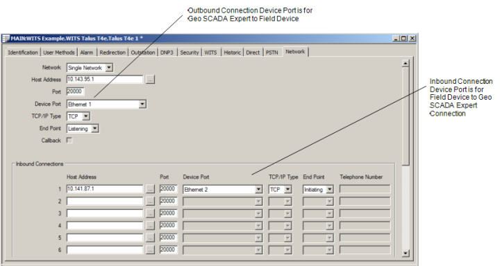 Network tab Device Profile Settings